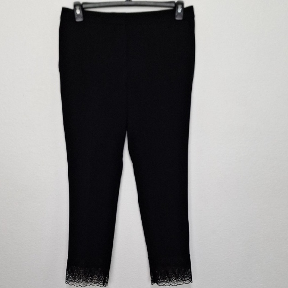 Ann Taylor Black Lace Hem Academia Preppy High Rise Ankle Trouser Pants Size 6